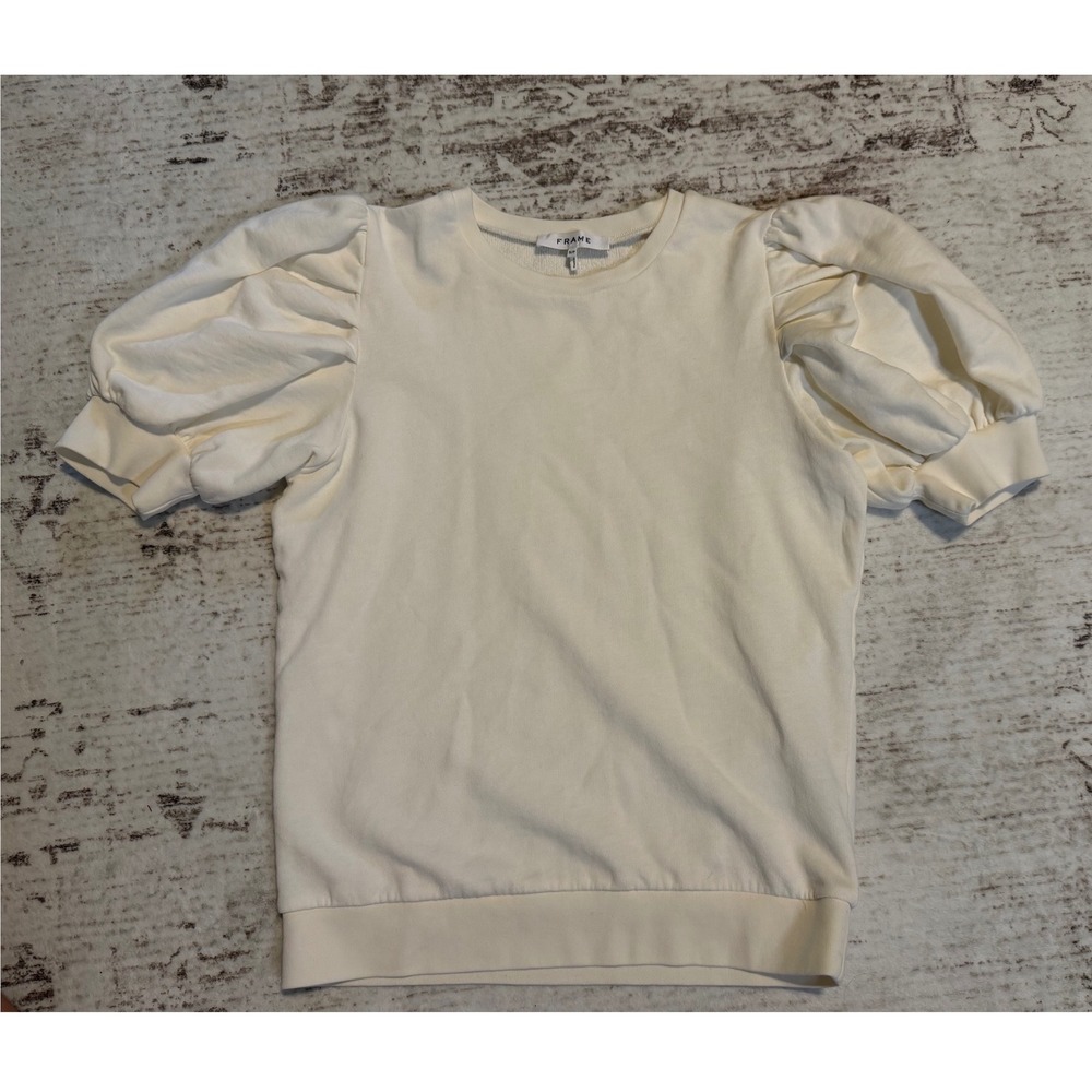 FRAME Denim Off White Cotton French Terry Crewneck Sweatshirt LWAC0216 Womens L